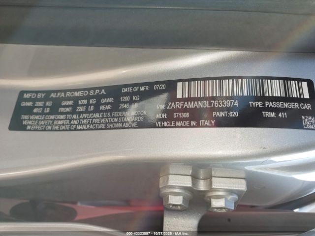 2020 ALFA ROMEO GIULIA ZARFAMAN3L7633974 Photo 8
