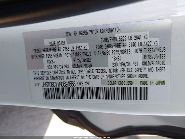 JM3TCBCY1M0524658 Mazda Cx-9 Touring