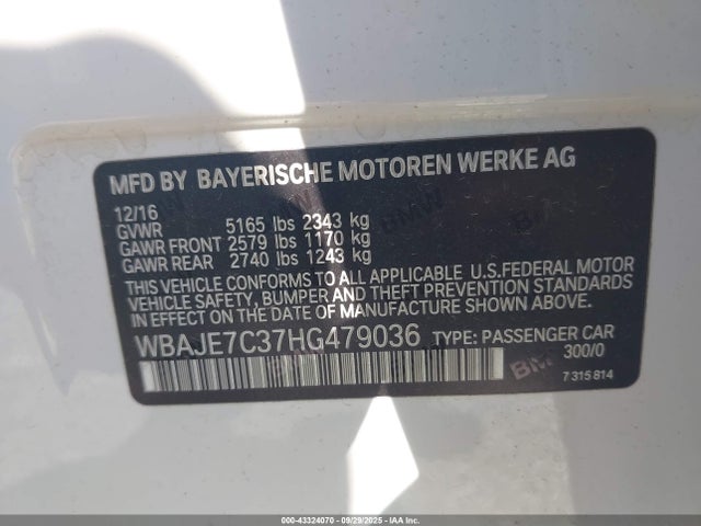 Продаж на аукціоні авто 2017 Bmw 540i Xdrive, vin: WBAJE7C37HG479036, номер лоту: 43324070