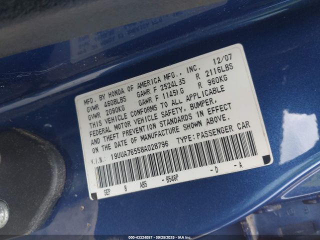 2008 ACURA TL 19UUA76558A028796 Photo 8
