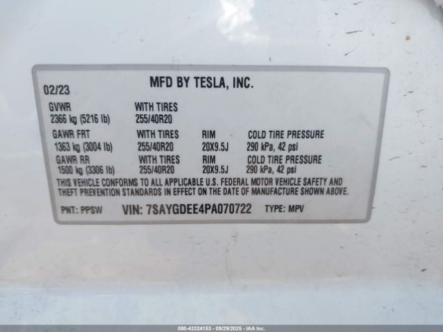 2023 TESLA MODEL Y 7SAYGDEE4PA070722 Photo 8