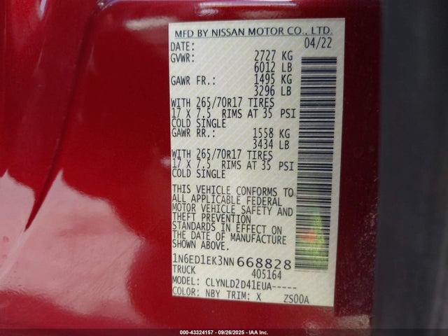 1N6ED1EK3NN668828 Nissan 2022