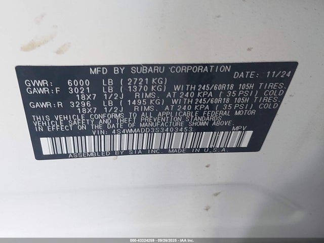 Subaru 2025 2025 4S4WMADD3S3403453 Image 9