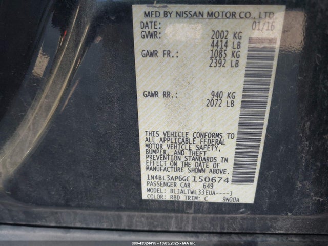 Nissan 2016 2016 1N4BL3AP6GC150674 Image 9