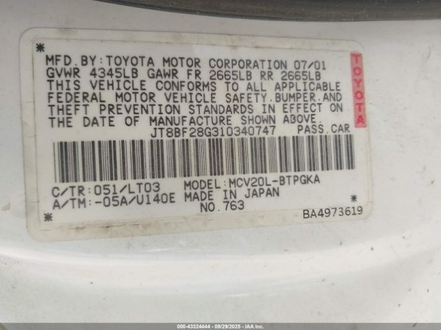 2001 LEXUS ES 300 JT8BF28G310340747 Photo 8