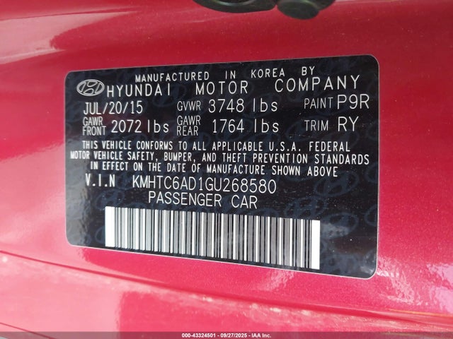 Hyundai dohc gdi gamma 2016 KMHTC6AD1GU268580 Image 9