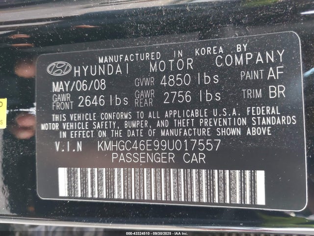 Продаж на аукціоні авто 2009 Hyundai Genesis 3.8, vin: KMHGC46E99U017557, номер лоту: 43324510