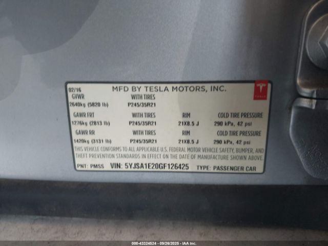 2016 TESLA MODEL S 5YJSA1E20GF126425 Photo 8