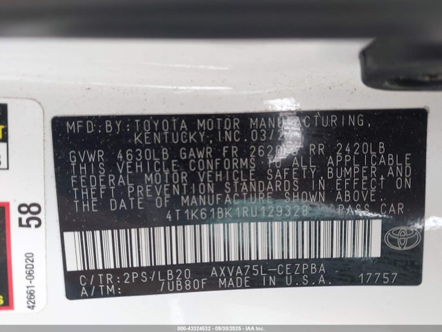 Продаж на аукціоні авто 2024 Toyota Camry Xse, vin: 4T1K61BK1RU129328, номер лоту: 43324532