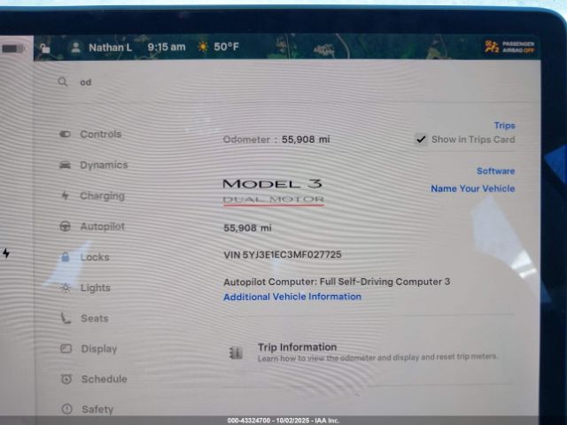 2021 TESLA MODEL 3 5YJ3E1EC3MF027725 Photo 6