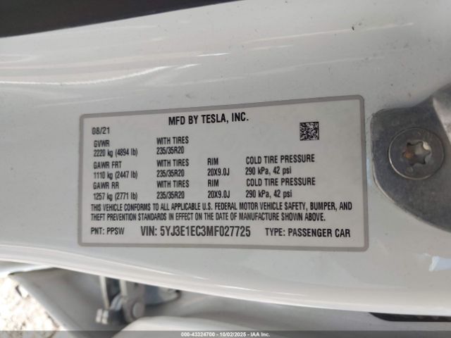 2021 TESLA MODEL 3 5YJ3E1EC3MF027725 Photo 8