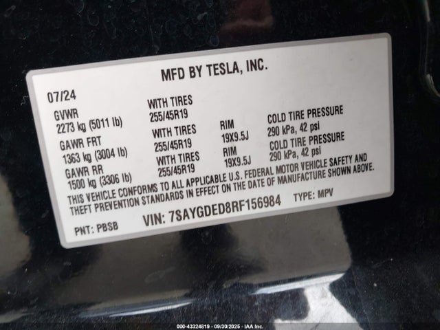 2024 TESLA MODEL Y 7SAYGDED8RF156984 Photo 8