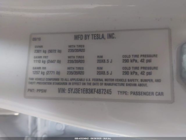 2019 TESLA MODEL 3 5YJ3E1EB3KF487245 Photo 8