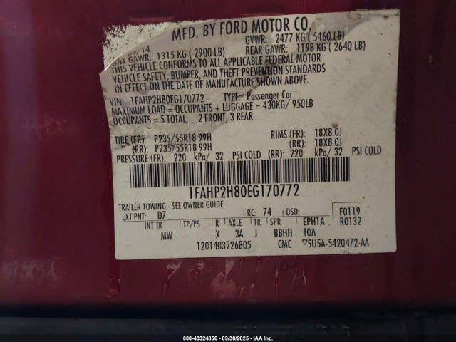 Ford 2014 2014 1FAHP2H80EG170772 Image 9