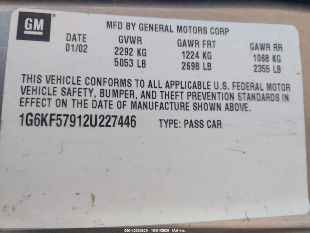 2002 CADILLAC DEVILLE 1G6KF57912U227446 Photo 8
