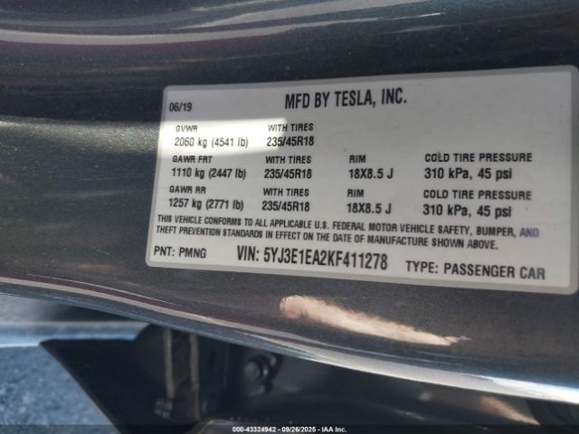 2019 TESLA MODEL 3 5YJ3E1EA2KF411278 Photo 8