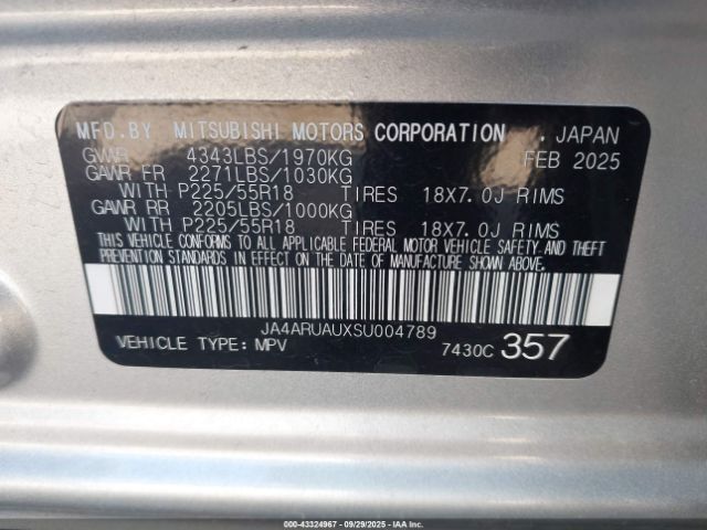 2025 MITSUBISHI OUTLANDER SPORT JA4ARUAUXSU004789 Photo 8