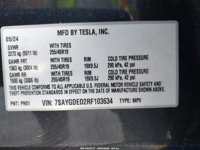 2024 TESLA MODEL Y 7SAYGDED2RF103634 Photo 8