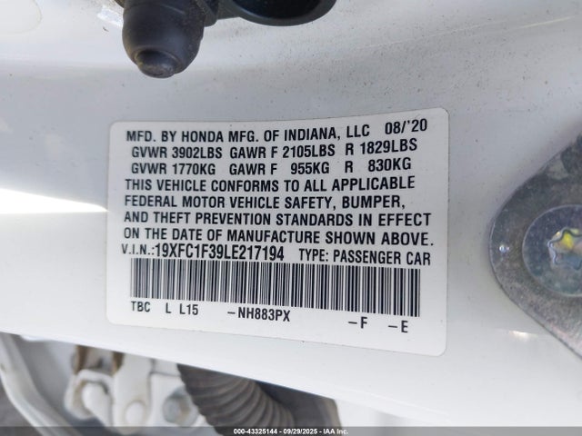 Honda l15b7 2020 19XFC1F39LE217194 Image 9