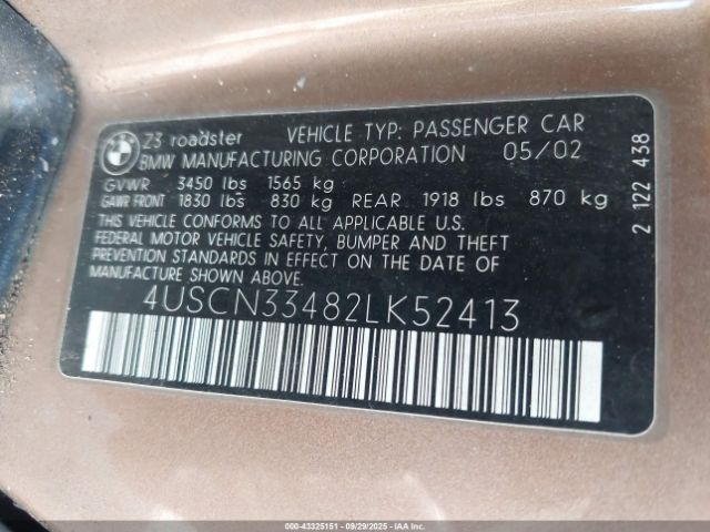 2002 BMW Z3 4USCN33482LK52413 Photo 8