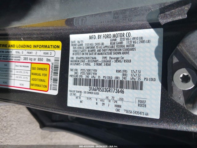 Ford Fusion 2016 3FA6P0SU3GR173646 Image 9