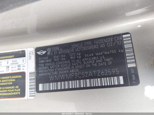 2010 MINI COOPER WMWMF3C52ATZ62595 Photo 8