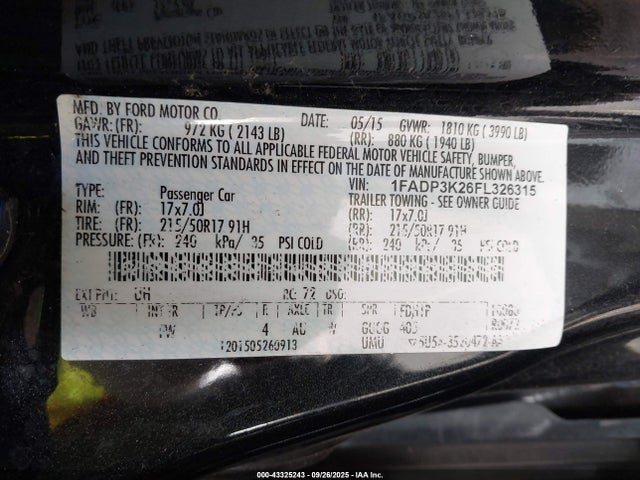 Ford 2015 2015 1FADP3K26FL326315 Image 9