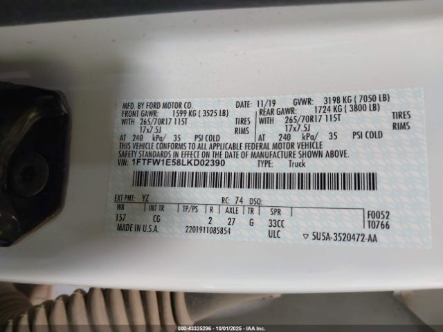 2020 FORD F-150 1FTFW1E58LKD02390 Photo 8