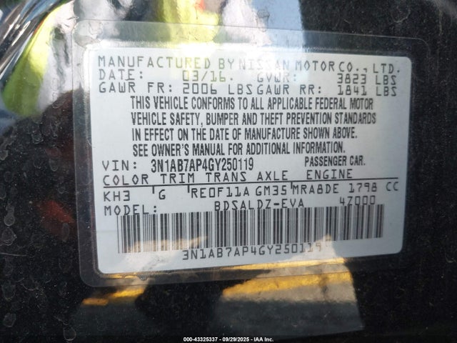 Nissan SENTRA SV 2016 3N1AB7AP4GY250119 Image 9
