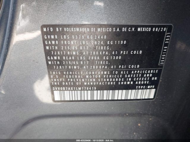 2020 VOLKSWAGEN TIGUAN 3VV0B7AX1LM178419 Photo 8