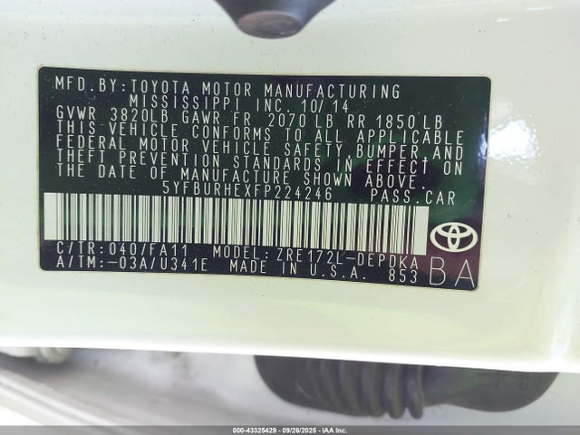 5YFBURHEXFP224246 Toyota 2zr-fe