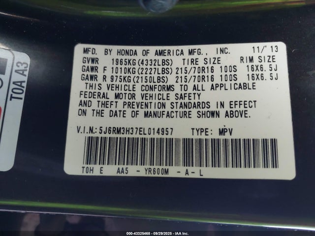 5J6RM3H37EL014957 Honda k24z7