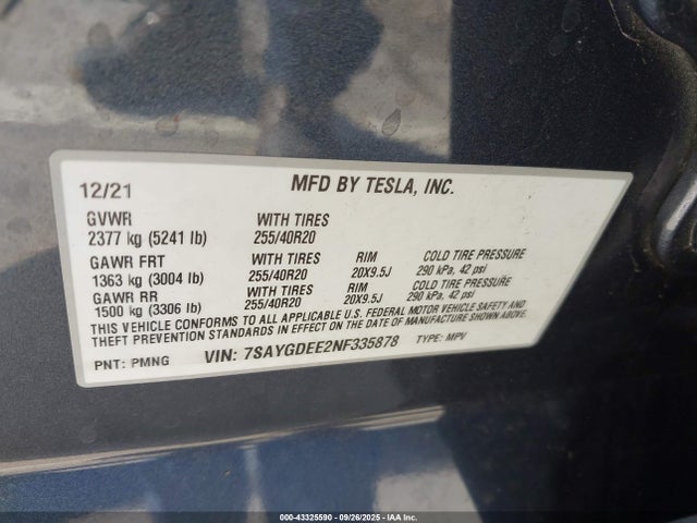7SAYGDEE2NF335878 Tesla Model Y