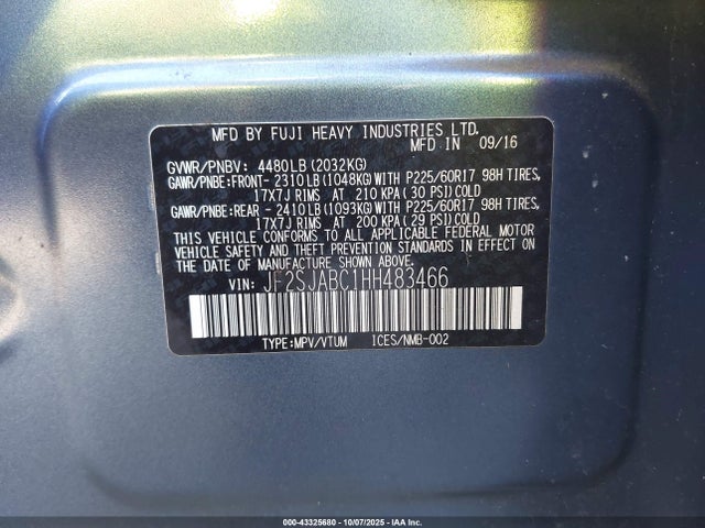 Subaru naturally aspirated u5 2017 JF2SJABC1HH483466 Image 9