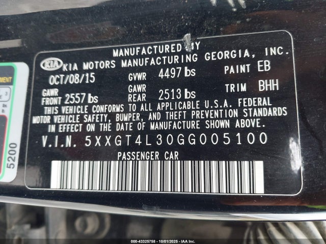 5XXGT4L30GG005100 KIA t-gdi theta ii