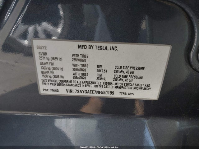 2022 TESLA MODEL Y 7SAYGAEE7NF550199 Photo 8