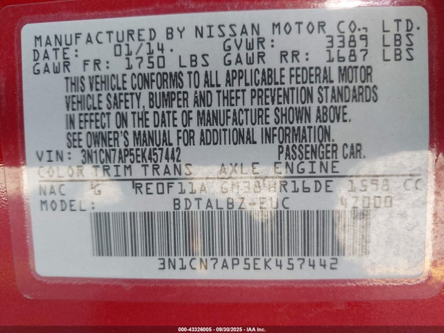 Nissan 2014 2014 3N1CN7AP5EK457442 Image 9