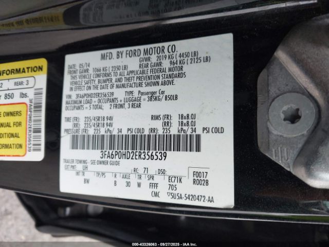 2014 FORD FUSION 3FA6P0HD2ER356539 Photo 8