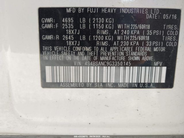 2016 SUBARU OUTBACK 4S4BSANC9G3350145 Photo 8