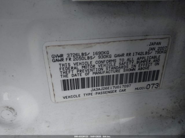 2007 MITSUBISHI LANCER JA3AJ26E17U017097 Photo 8