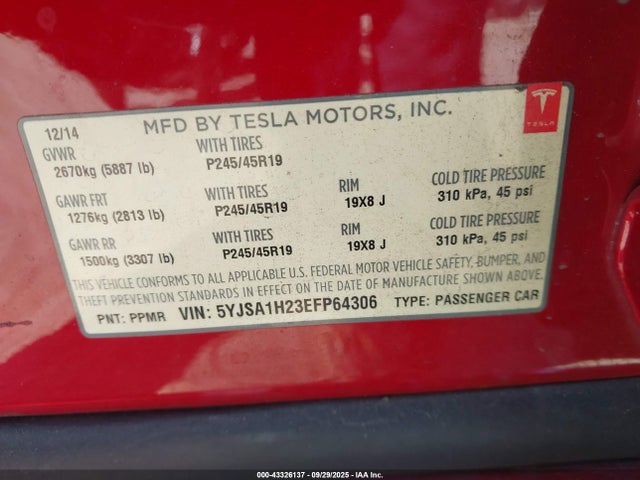 2014 TESLA MODEL S 5YJSA1H23EFP64306 Photo 8
