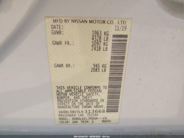 Nissan 2020 2020 1N4BL4BV3LN313668 Image 9