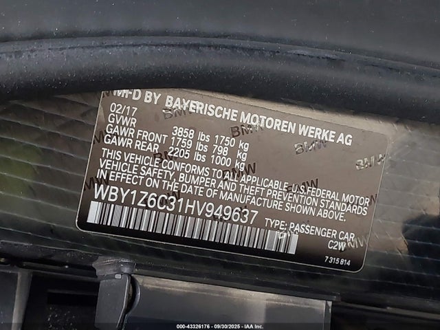 WBY1Z6C31HV949637 BMW 2017