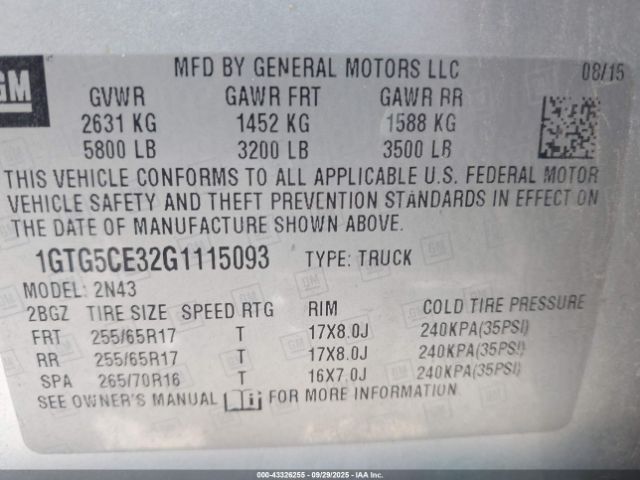 2016 GMC CANYON 1GTG5CE32G1115093 Photo 8