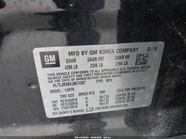 Chevrolet luv - mfi, variable valve timing, e85 max, alum 2018 KL7CJMSBXJB674367 Image 9