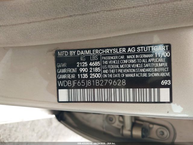 2001 MERCEDES-BENZ E 320 WDBJF65J81B279628 Photo 8