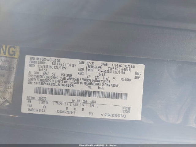 2020 FORD TRANSIT-250 CARGO VAN 1FTBR3X8XLKB04998 Photo 8