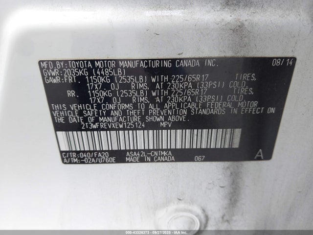 2T3WFREVXEW125124 Toyota 2ar-fe