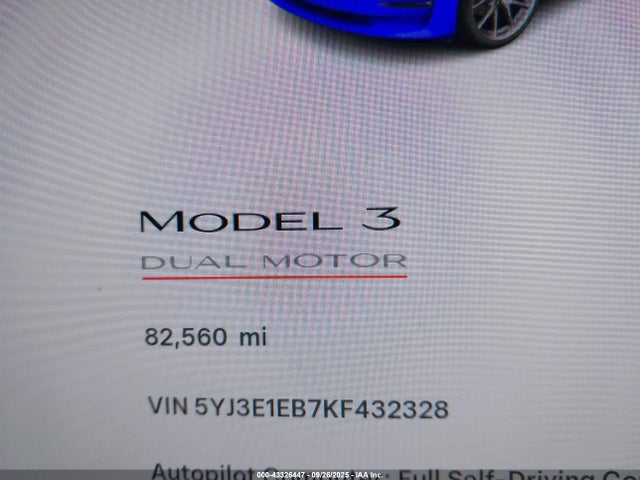 Aukcja sprzedaży 2019 Tesla Model 3 Long Range/performance, vin: 5YJ3E1EB7KF432328, numer aukcji: 43326447