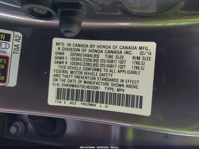 Honda k24z7 2014 2HKRM4H75EH655091 Image 9